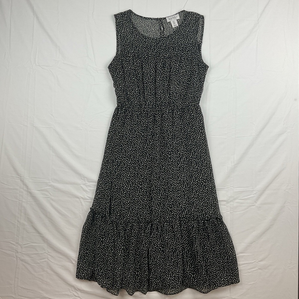 Nicole Miller‎ Black White Midi Dress Size 4 Ruffle Hem Lined Cottagecore Chic